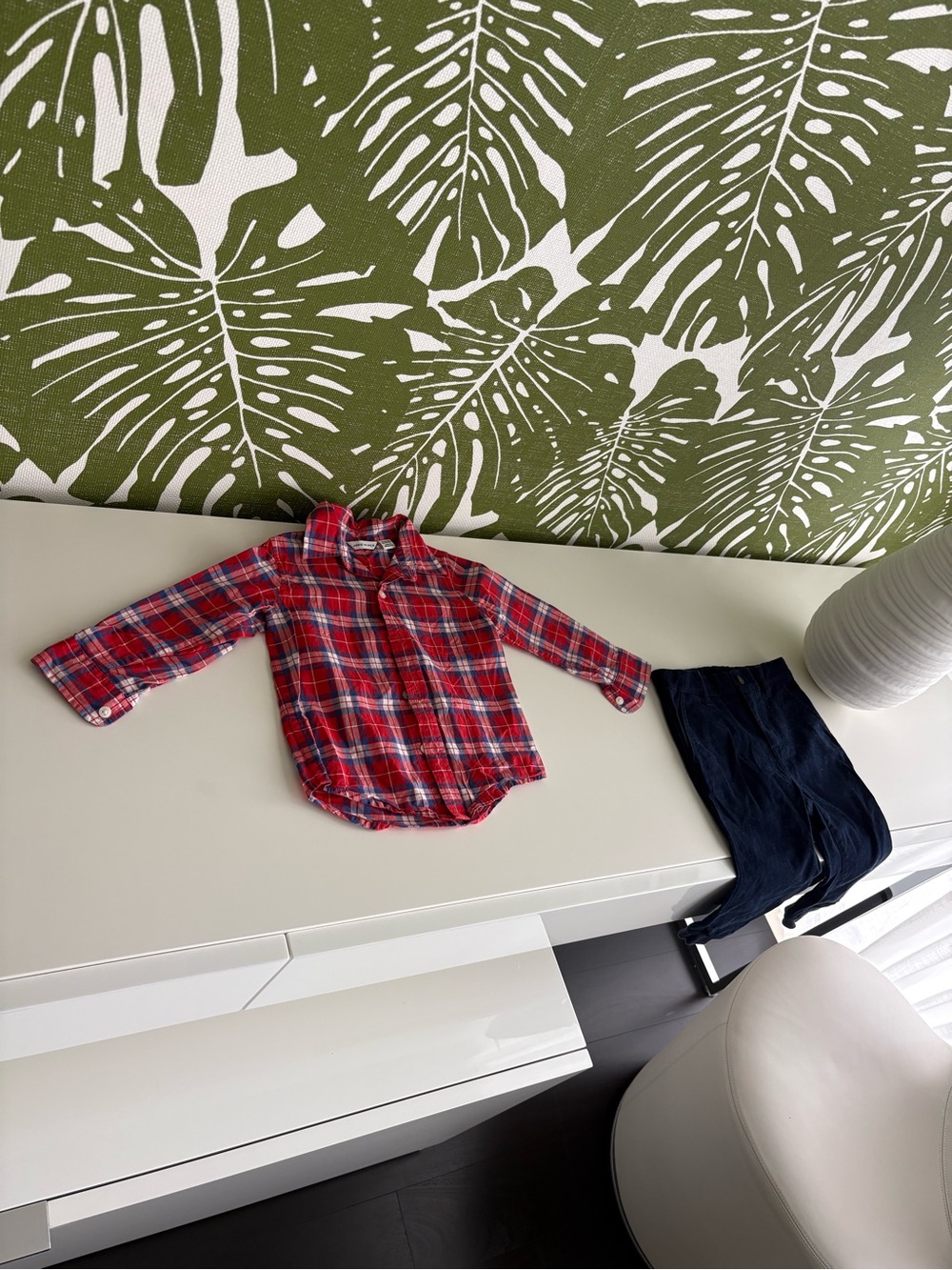 Janie and Jack Red and Navy Plaid Button-Down Shirt Set